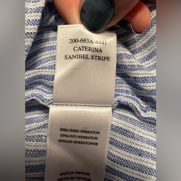 Rails $188 Caterina Top Blue White Sanibel Stripe Linen Blend Blouse Size Small - Picture 11 of 11